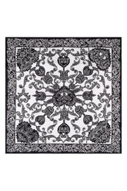 Siyah Beyaz Lara Saf İpek Desenli Kare Eşarp 90x90 cm