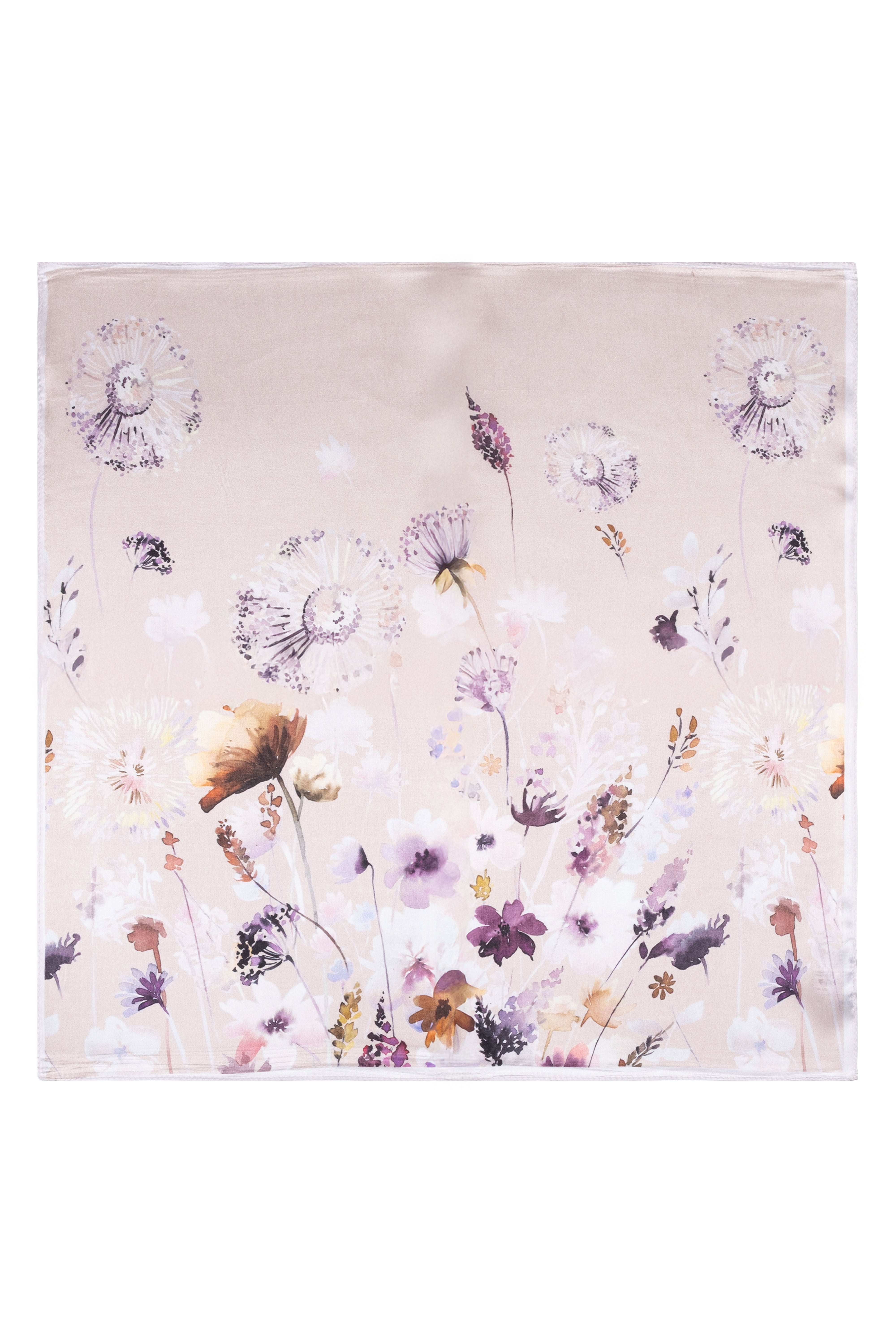 Bej Lila Laila Saf İpek Kare Eşarp 50x50 cm