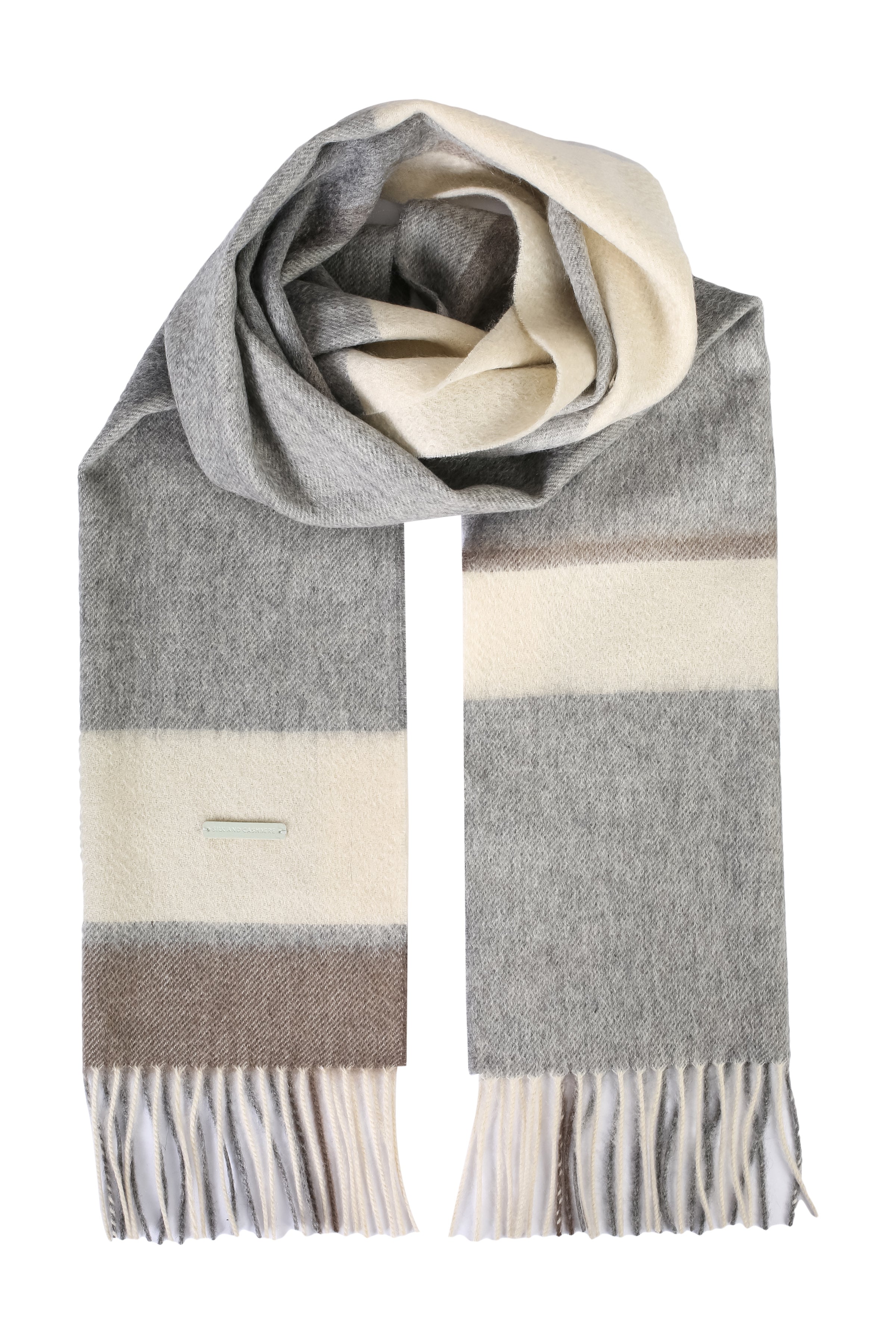 Gri Saf Kaşmir Patrick Kareli Atkı 164x30 cm