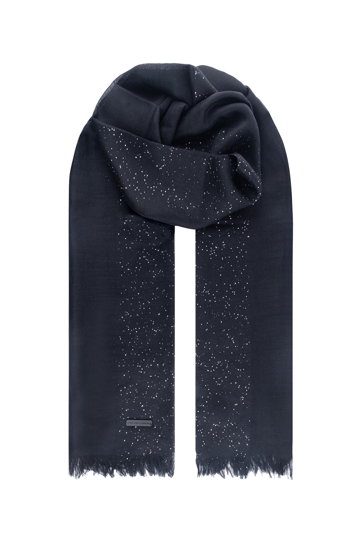 Siyah Paris Saf Kaşmir Payet Çerçeveli Şal 70x180 cm