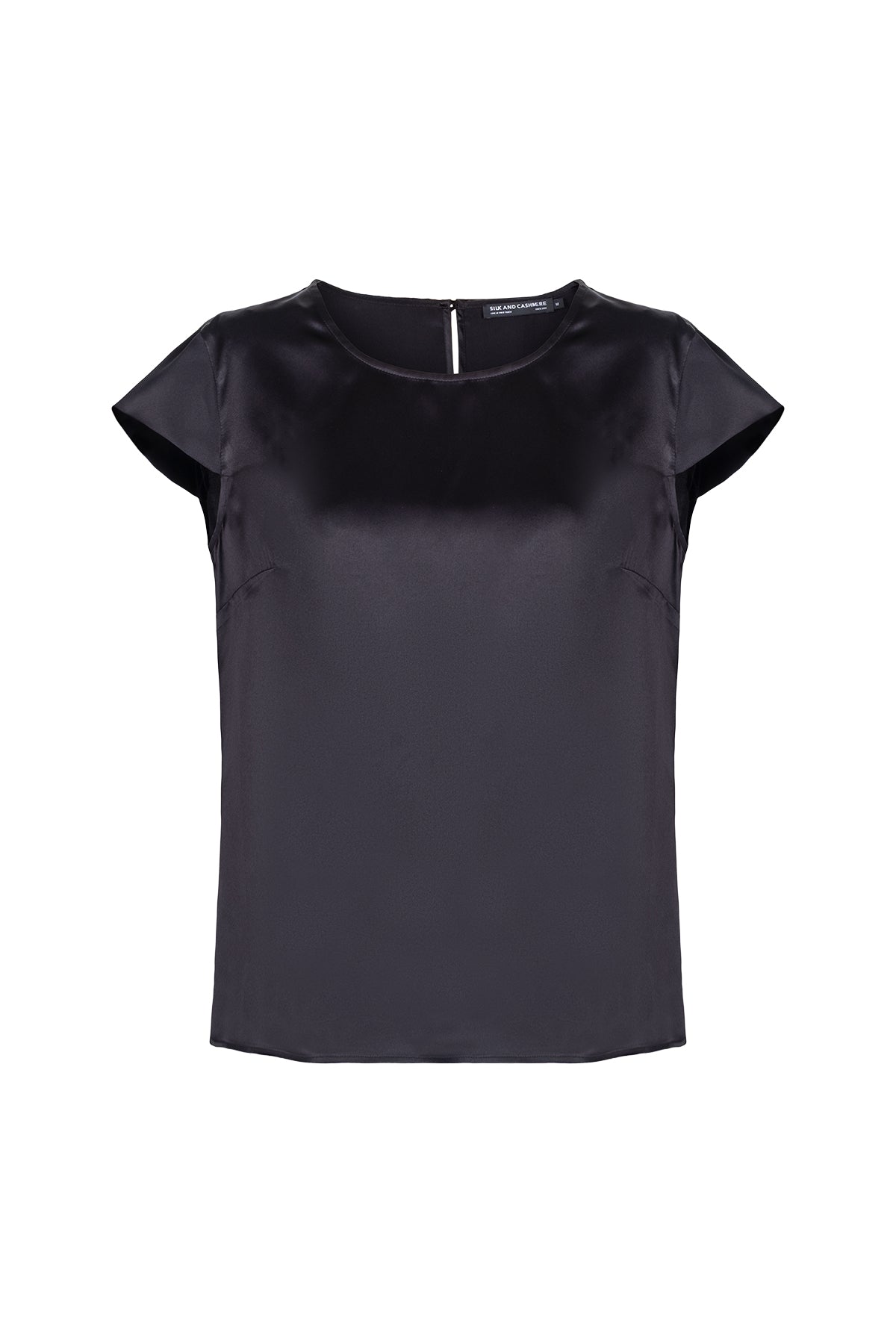 Siyah Astrid Saf İpek Yuvarlak Yaka Kısa Kollu Bluz Limited Edition