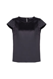 Siyah Astrid Saf İpek Yuvarlak Yaka Kısa Kollu Bluz Limited Edition