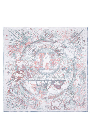 Yeşil Beyaz Lara Saf İpek Baskılı Eşarp 90x90 cm