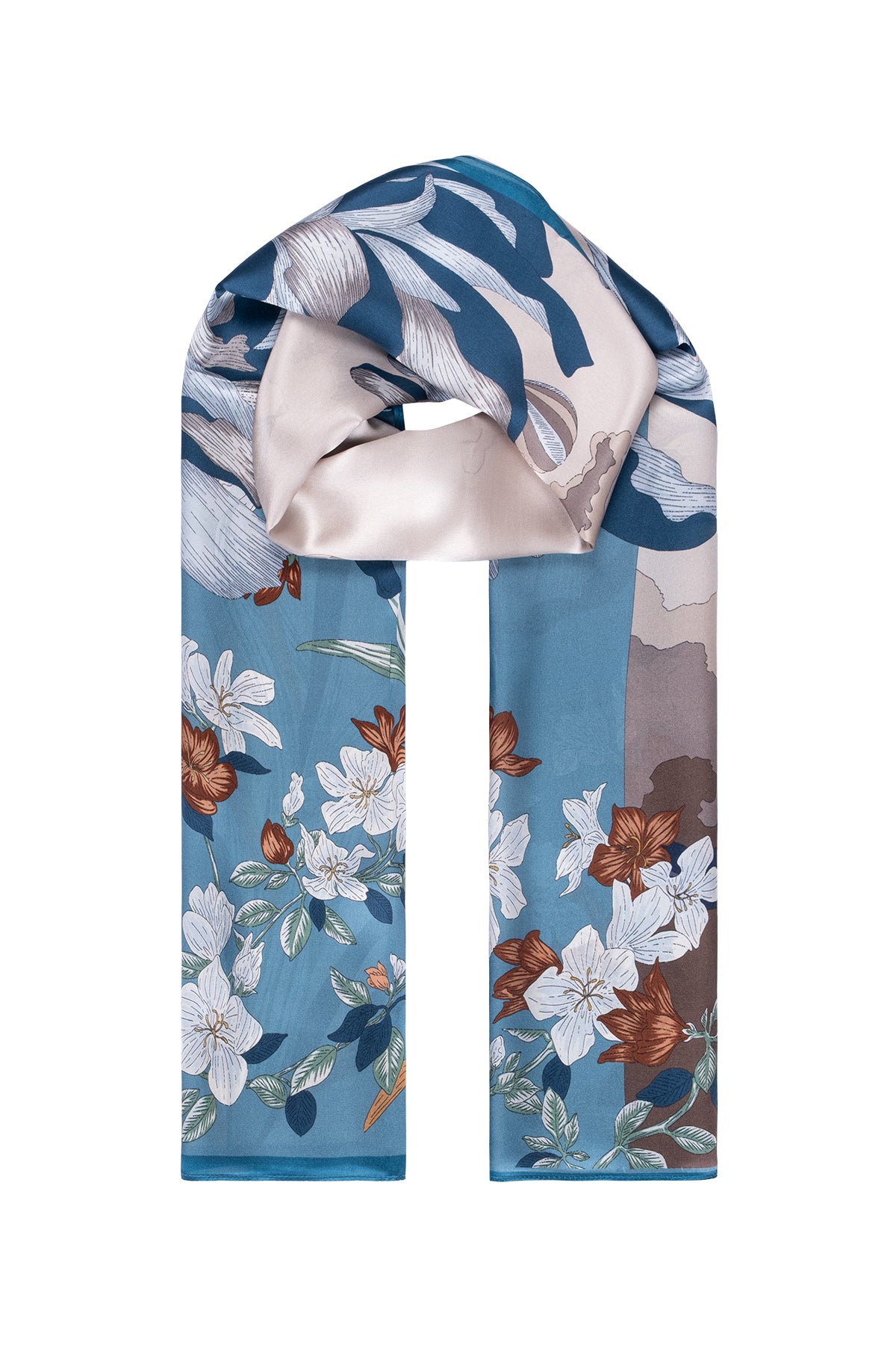 Açık Bej Luciana İpek Desenli Fular 55x170 cm