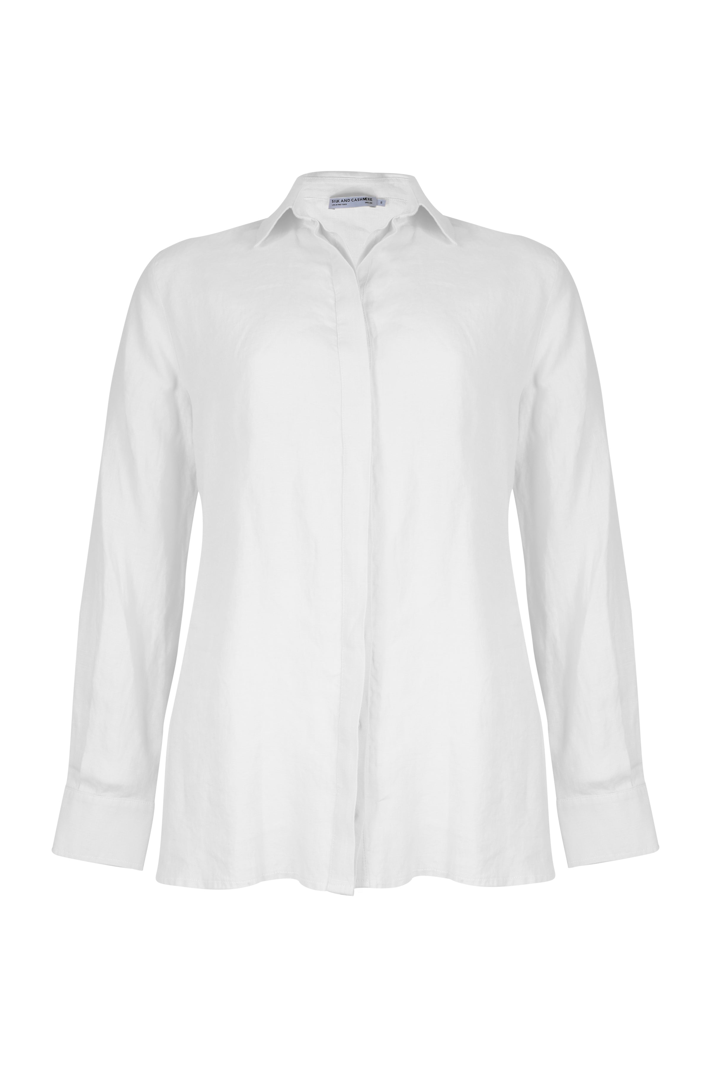 Beyaz Keten Kate Uzun Kollu Arkadan Bağlamalı Gömlek