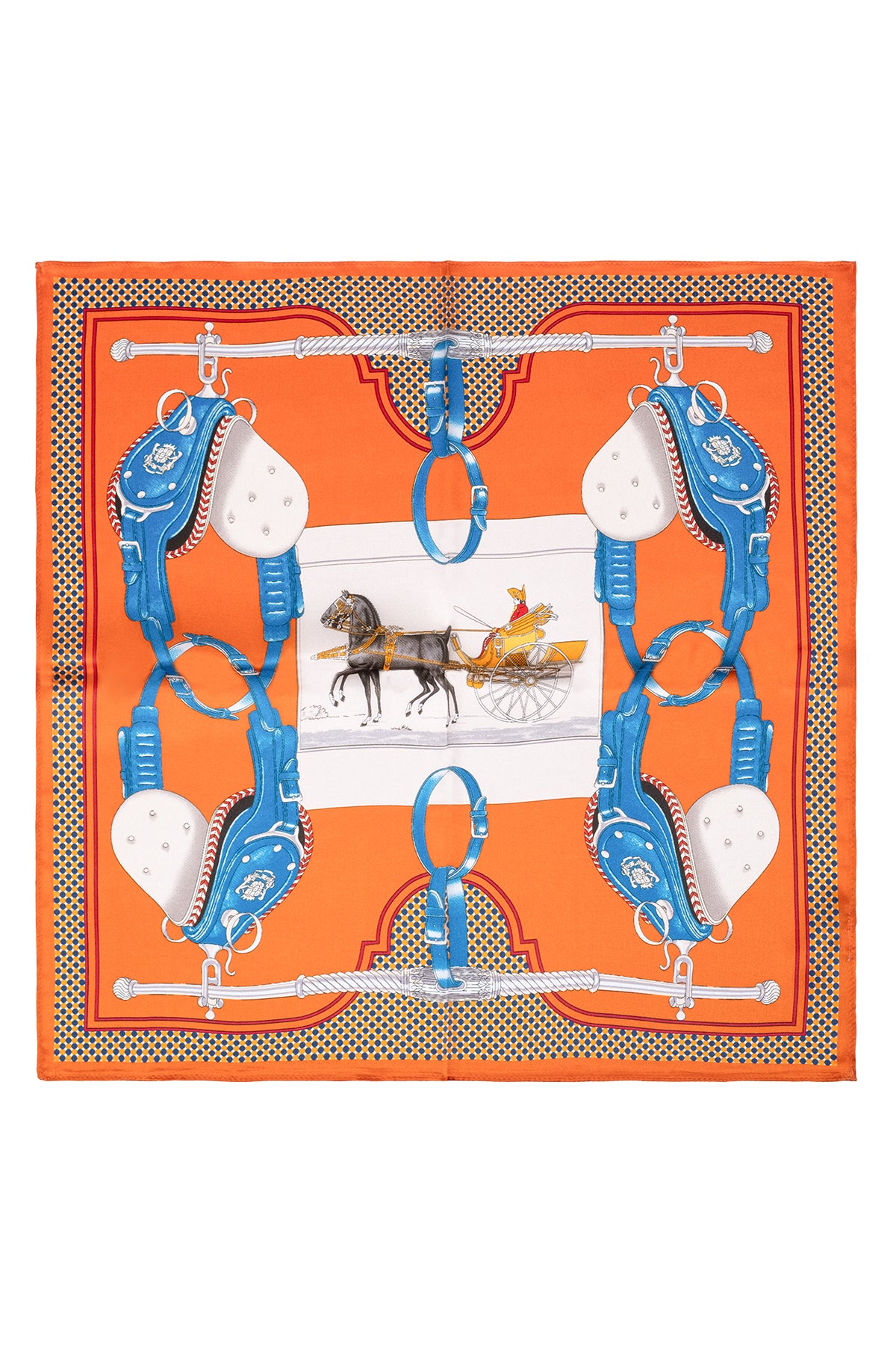 Turuncu Lacivert Laila Saf İpek Kare Eşarp 50x50 cm