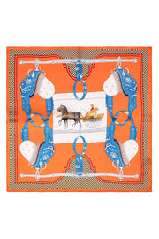 Turuncu Lacivert Laila Saf İpek Kare Eşarp 50x50 cm