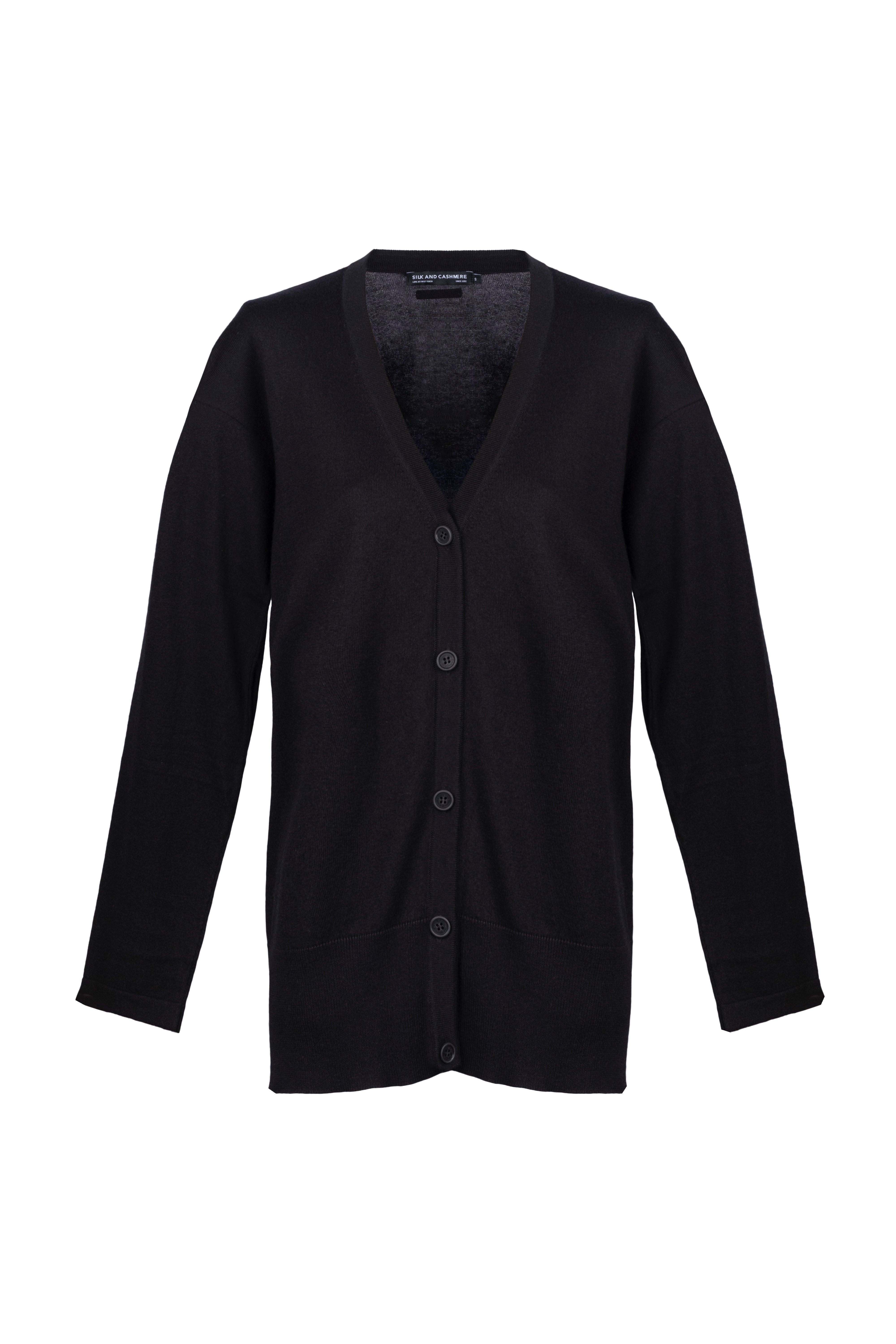 Siyah Zoe İpek Kaşmir V Yaka Hırka