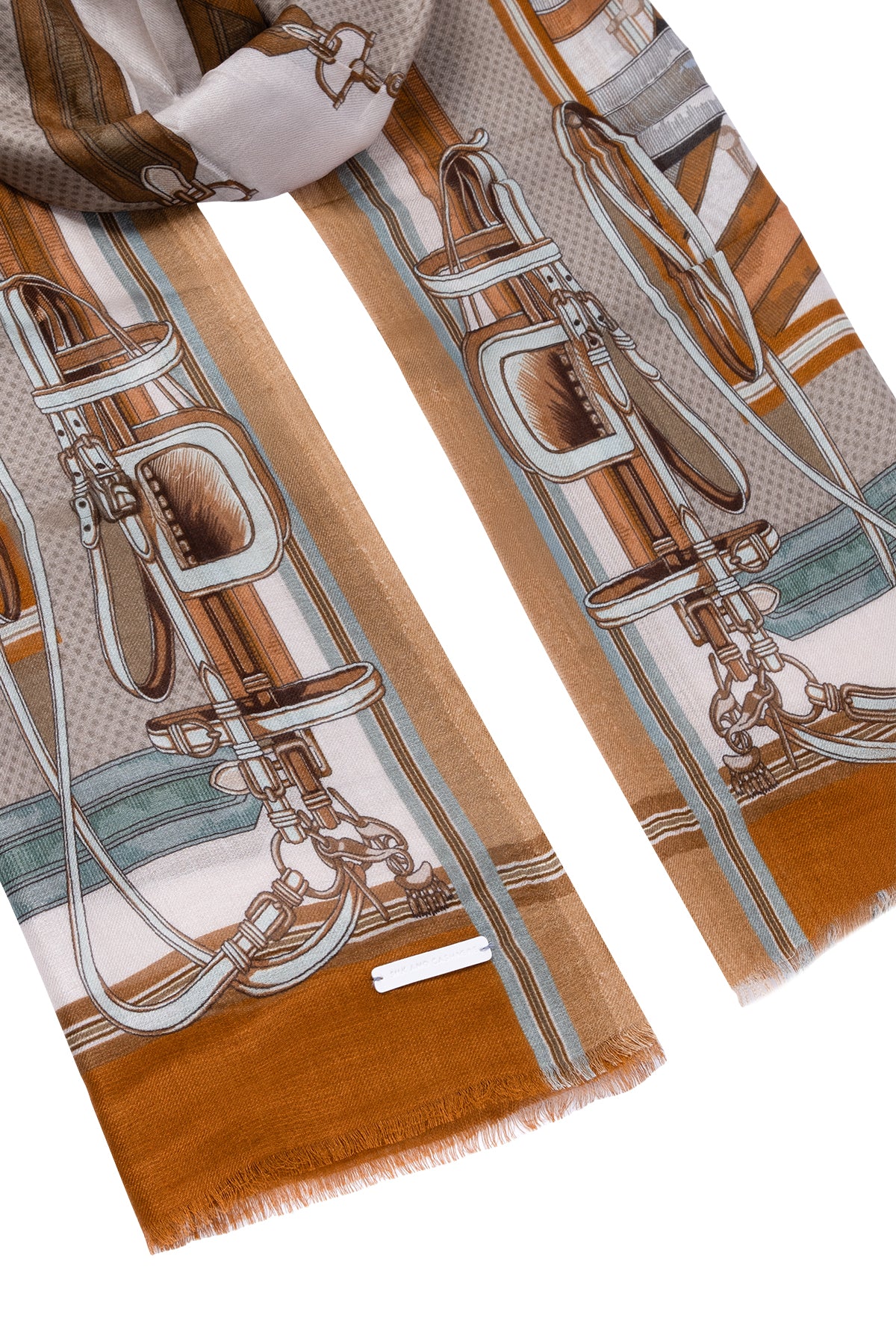 Kahverengi Jas İpekli Renkli Desenli Şal 70x180