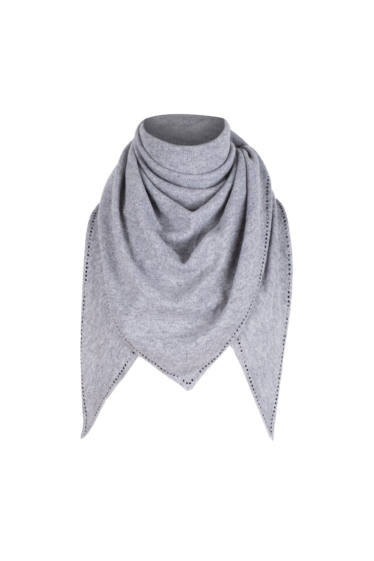 Gri Saf Kaşmir Taşlı Üçgen Şal 105x105x165 cm