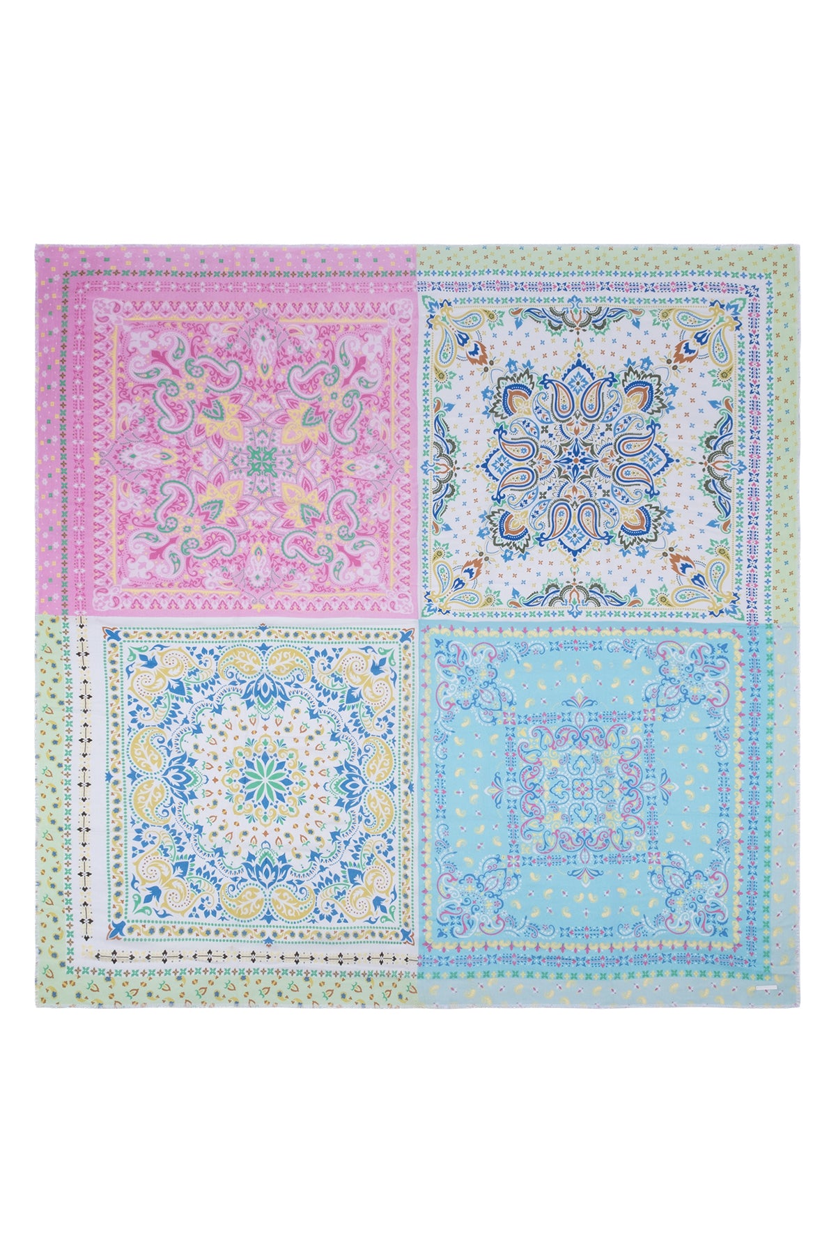 Renkli Jas ipekli Desenli Kare Kare Şal Pareo 140x140 cm