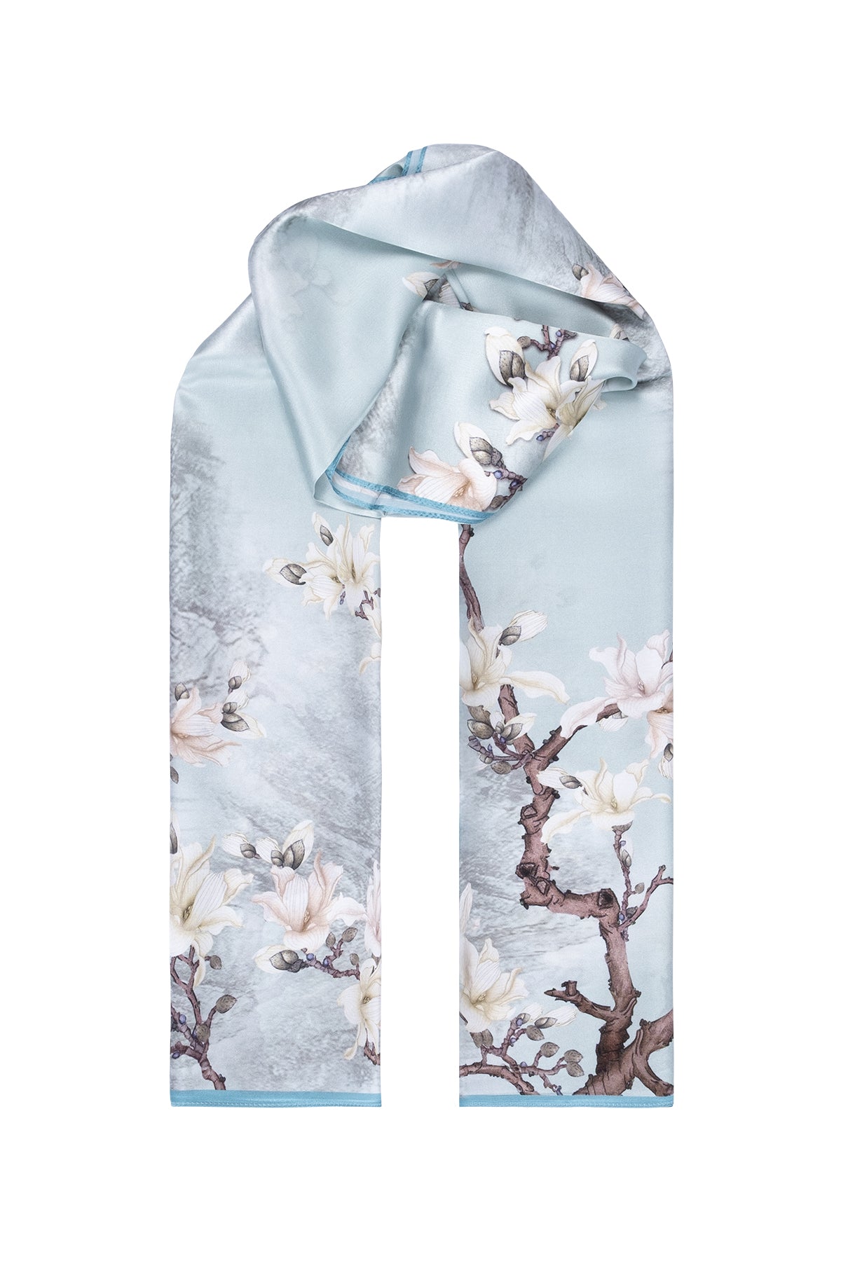 Açık Mavi Luciana İpek Desenli Fular 55x170 cm