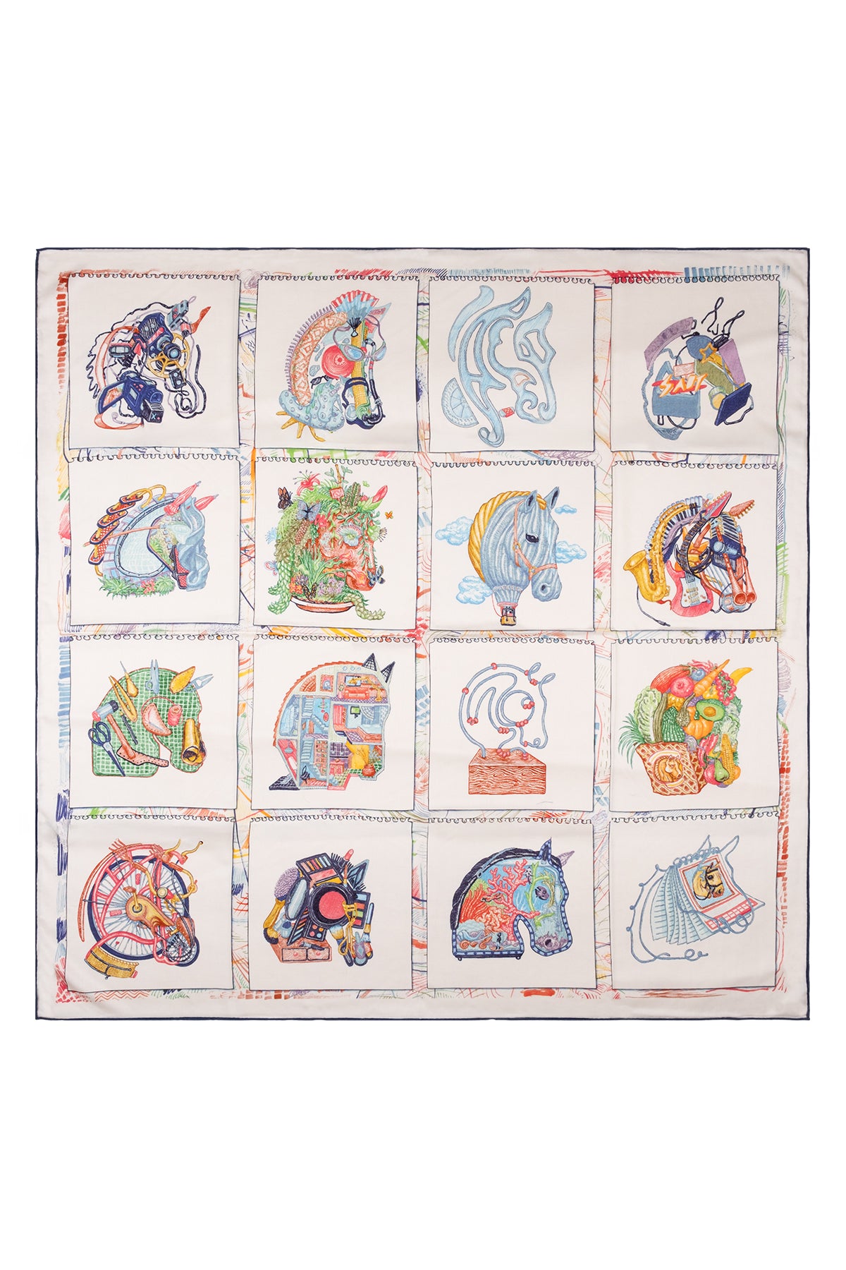 Beyaz Açık Mavi Linda Kaşmir Desenli Kare Eşarp 140x140  cm