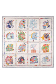 Beyaz Açık Mavi Linda Kaşmir Desenli Kare Eşarp 140x140  cm