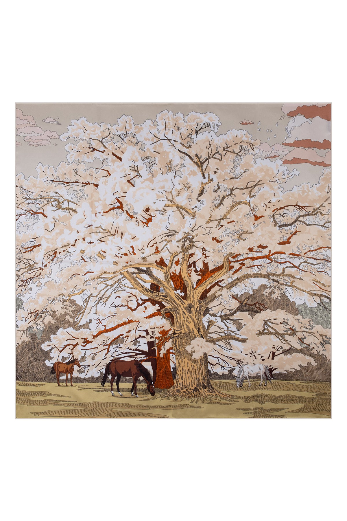 Bej Lara Saf İpek Roma Çift Taraflı Eşarp 90x90 cm