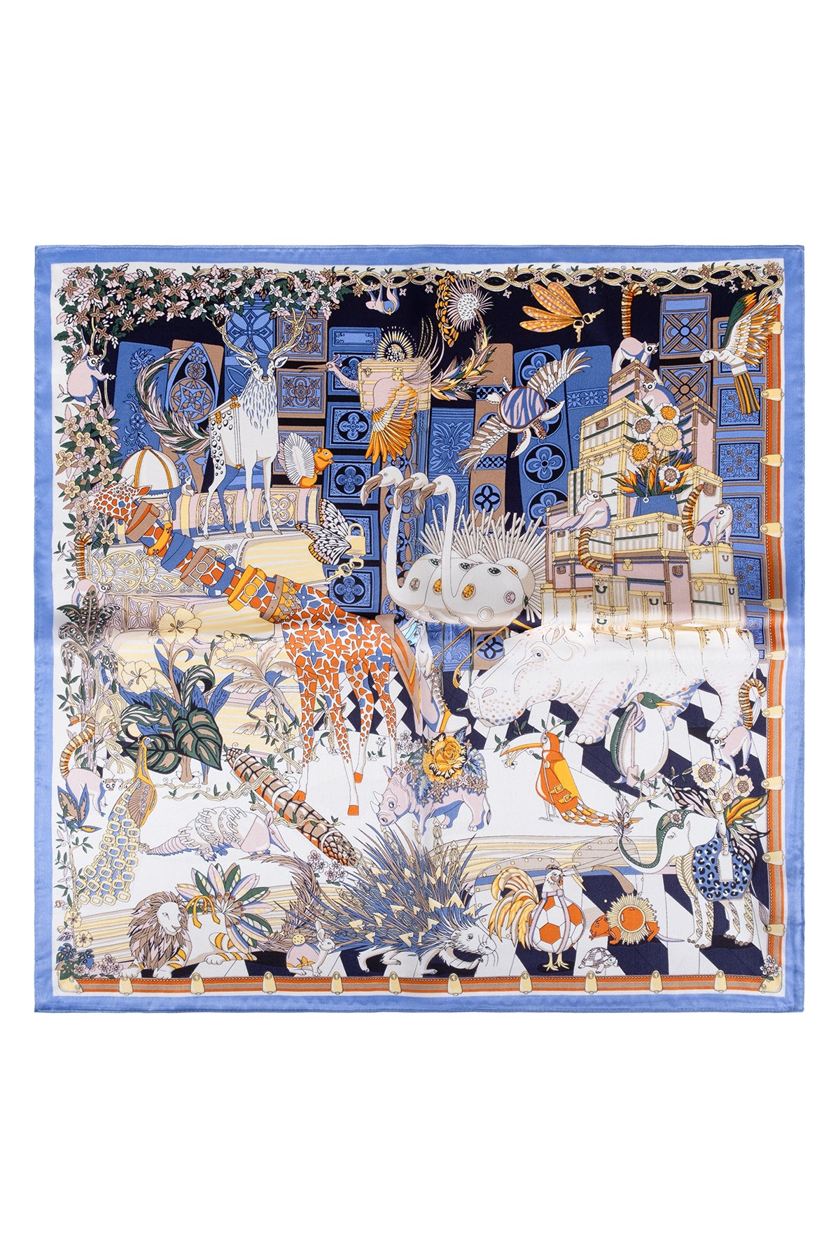 Mavi Ekru Laila Saf İpek Kare Eşarp 50x50 cm