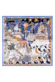 Mavi Ekru Laila Saf İpek Kare Eşarp 50x50 cm