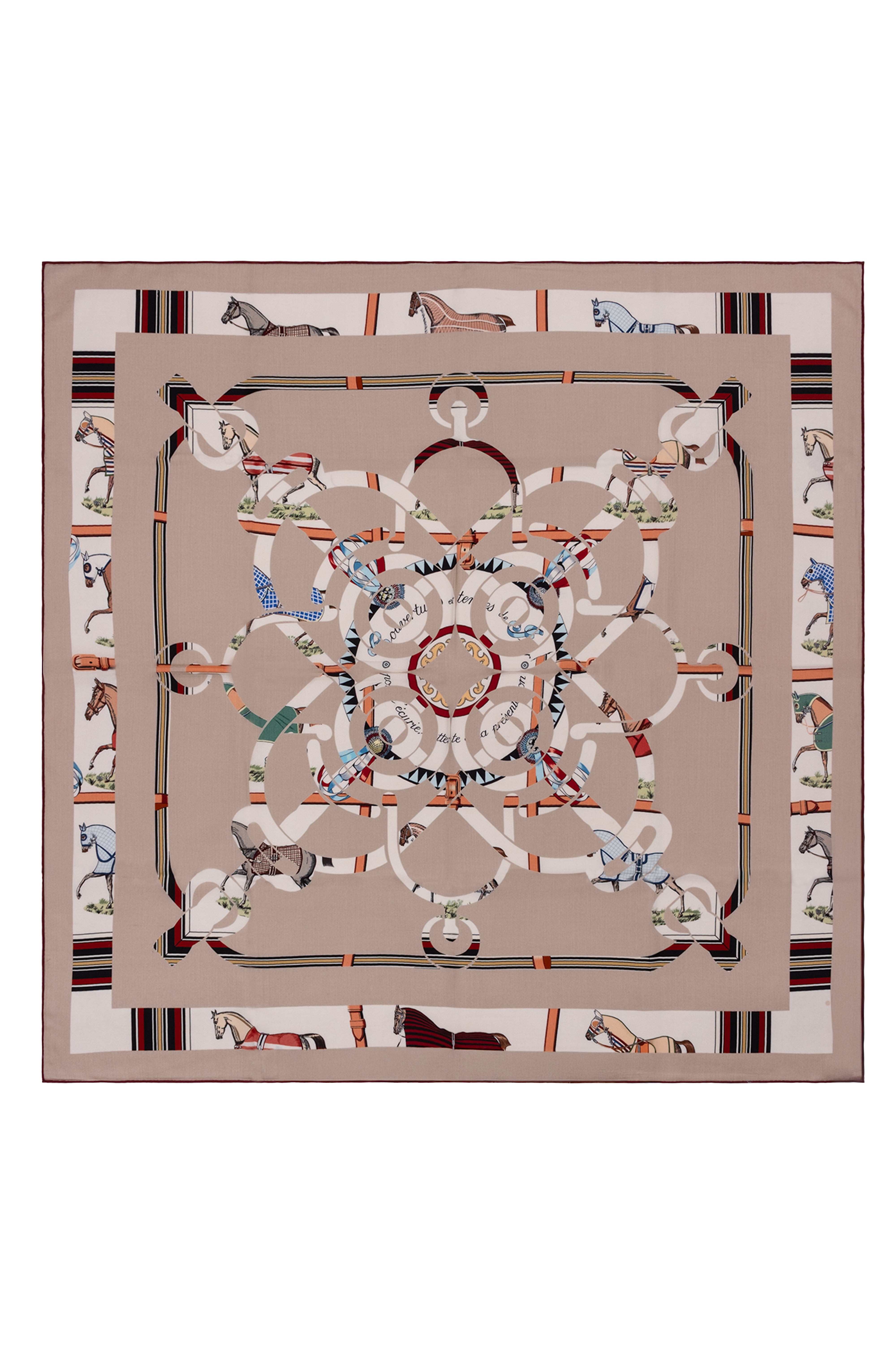 Açık Bej Linda Kaşmir Desenli Kare Eşarp 140x140  cm