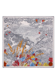 Lacivert Sarı Linda Saf Kaşmir Desenli Kare Eşarp 140x140 cm