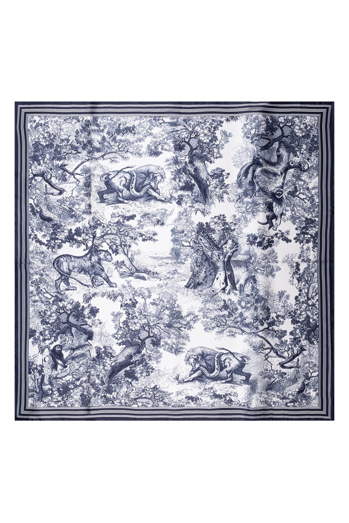 Lacivert Lara Saf İpek Desenli Kare Eşarp 90x90 cm