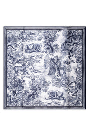 Lacivert Lara Saf İpek Desenli Kare Eşarp 90x90 cm