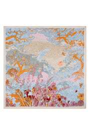 Sarı Mavi Linda Kaşmir Desenli Kare Eşarp 140x140  cm