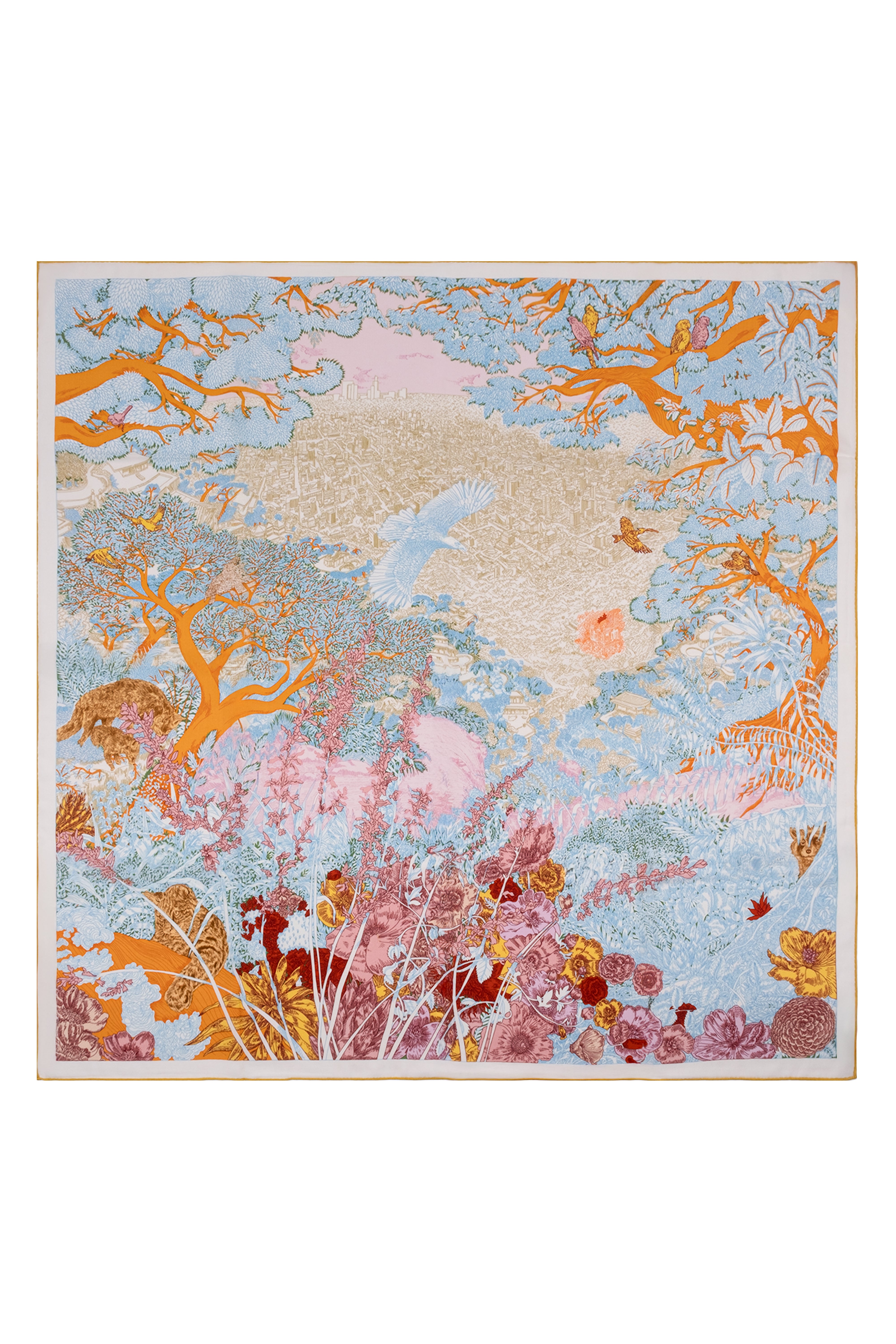 Sarı Mavi Linda Kaşmir Desenli Kare Eşarp 140x140  cm