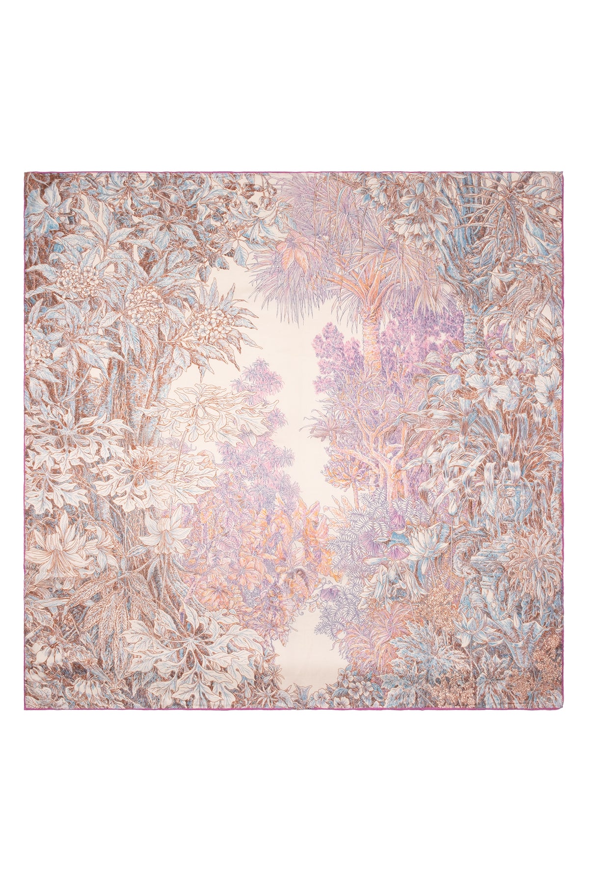 Fuşya Linda Saf Kaşmir Baskılı Eşarp 140x 140 cm