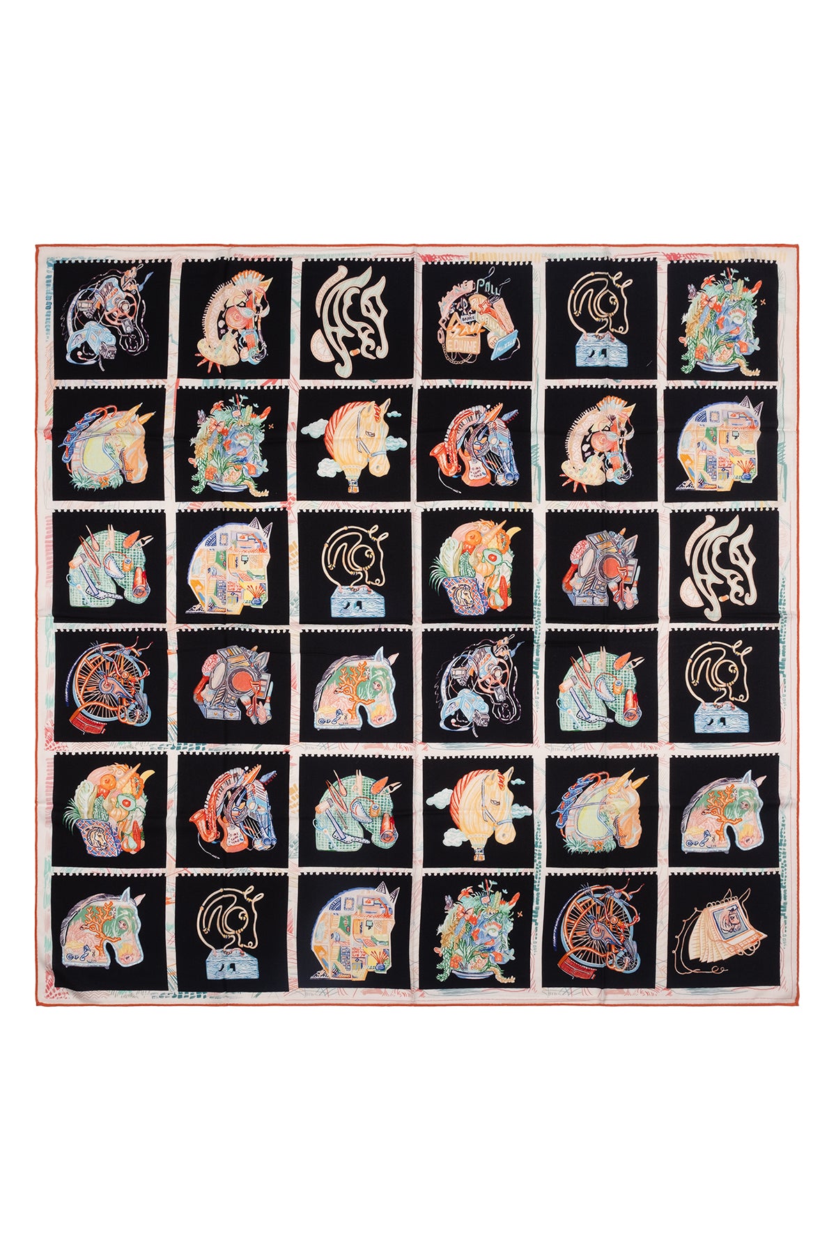 Turuncu Siyah Linda Kaşmir Desenli Kare Eşarp 140x140 cm