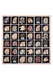 Turuncu Siyah Linda Kaşmir Desenli Kare Eşarp 140x140 cm