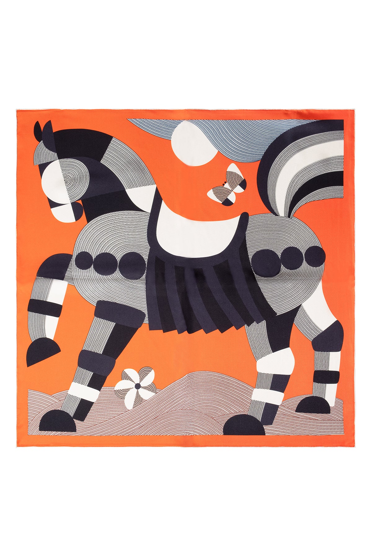 Turuncu Siyah Lena Saf İpek Eşarp 70x70 cm