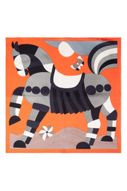 Turuncu Siyah Lena Saf İpek Eşarp 70x70 cm