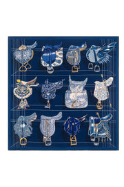 Lacivert Lea Saf Kaşmir Baskılı Eşarp 70x 70 cm