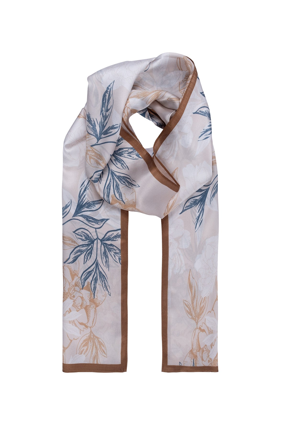 Ekru Oblong Pure Silk Printed Scarf 55*170 24SMWL-105