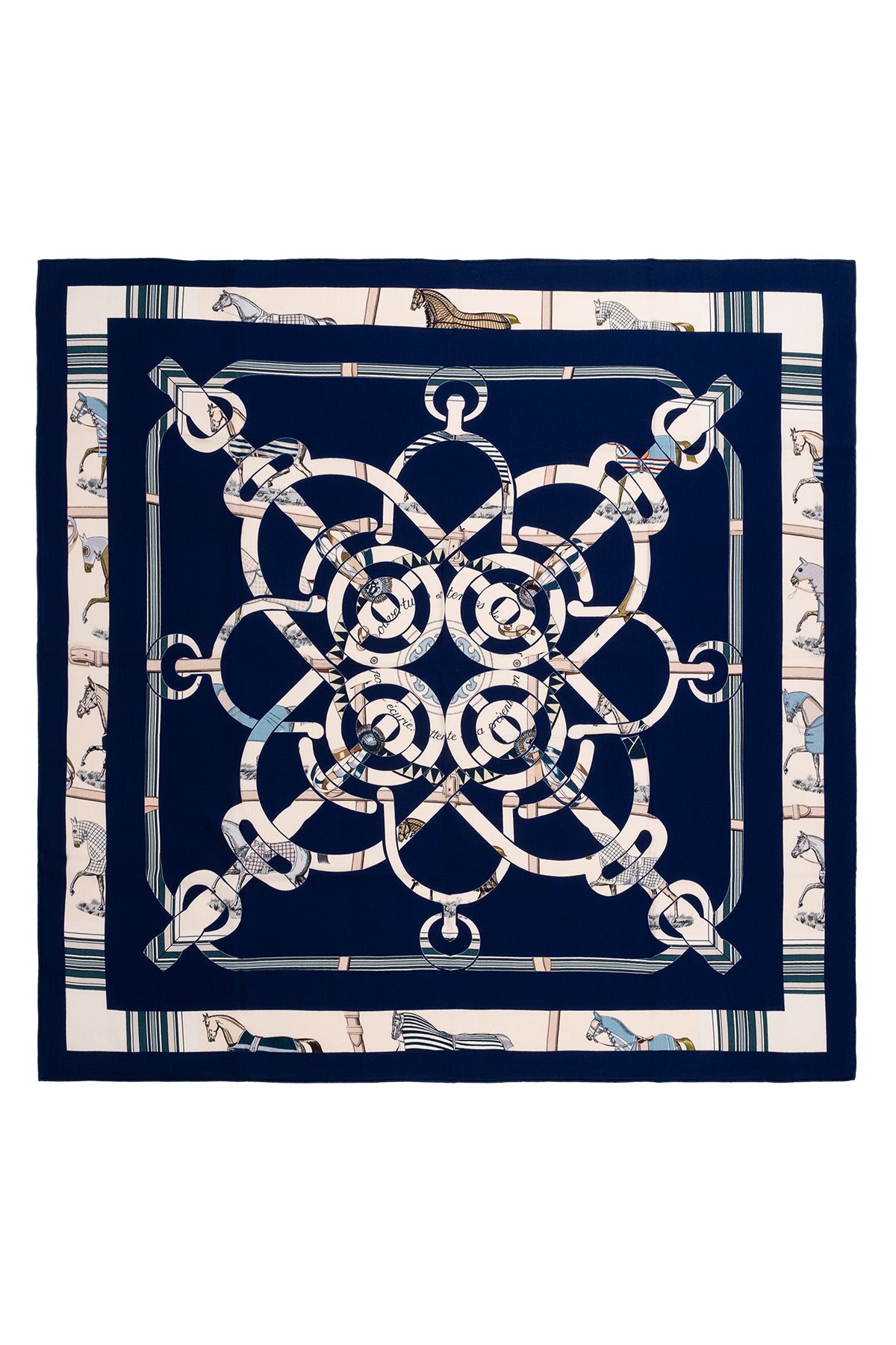 Lacivert Linda Kaşmir Desenli Kare Eşarp 140x140 cm