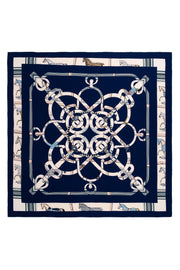 Lacivert Linda Kaşmir Desenli Kare Eşarp 140x140 cm