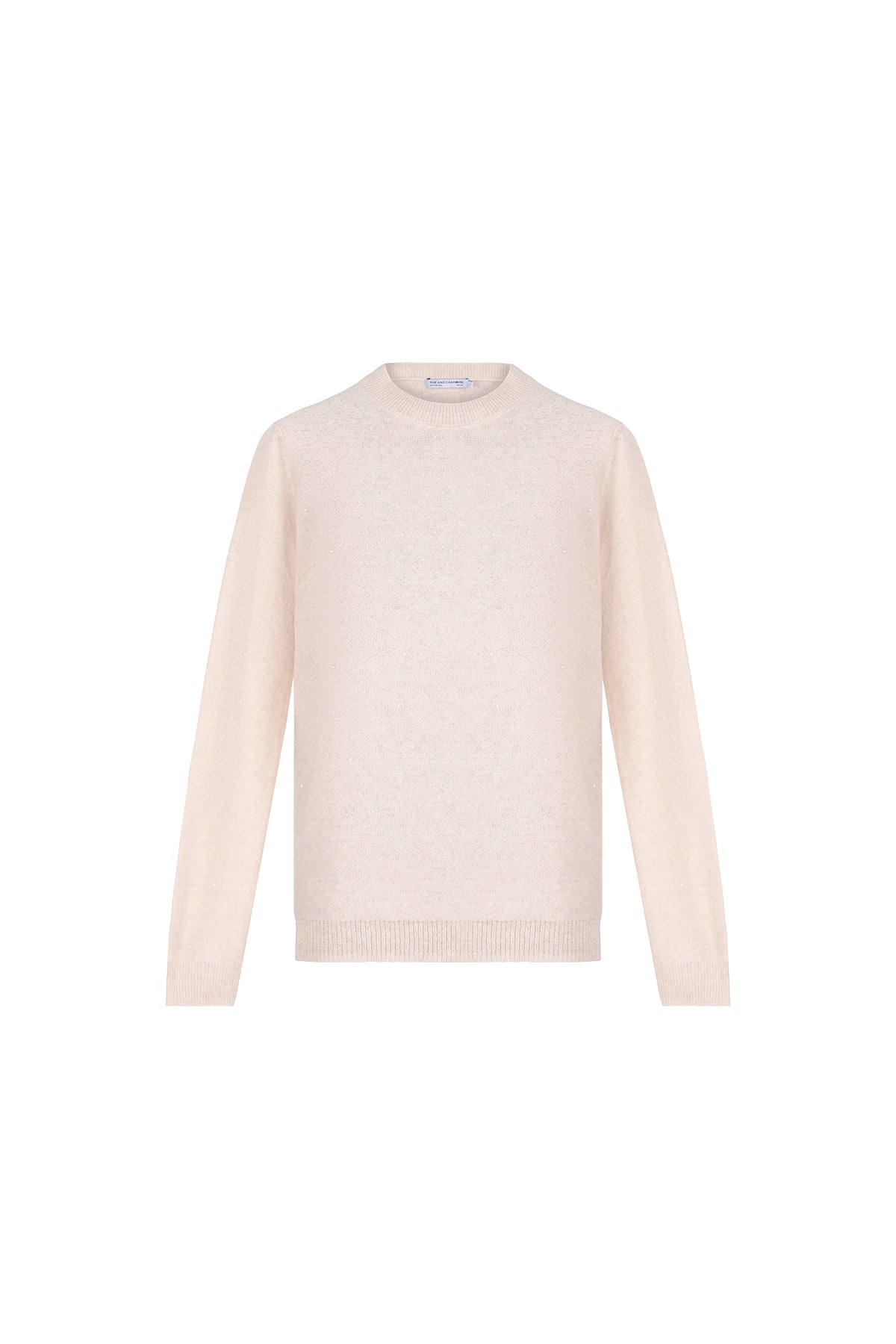 Bej Alexia Kaşmirli İşlemeli Yuvarlak Yaka Kazak