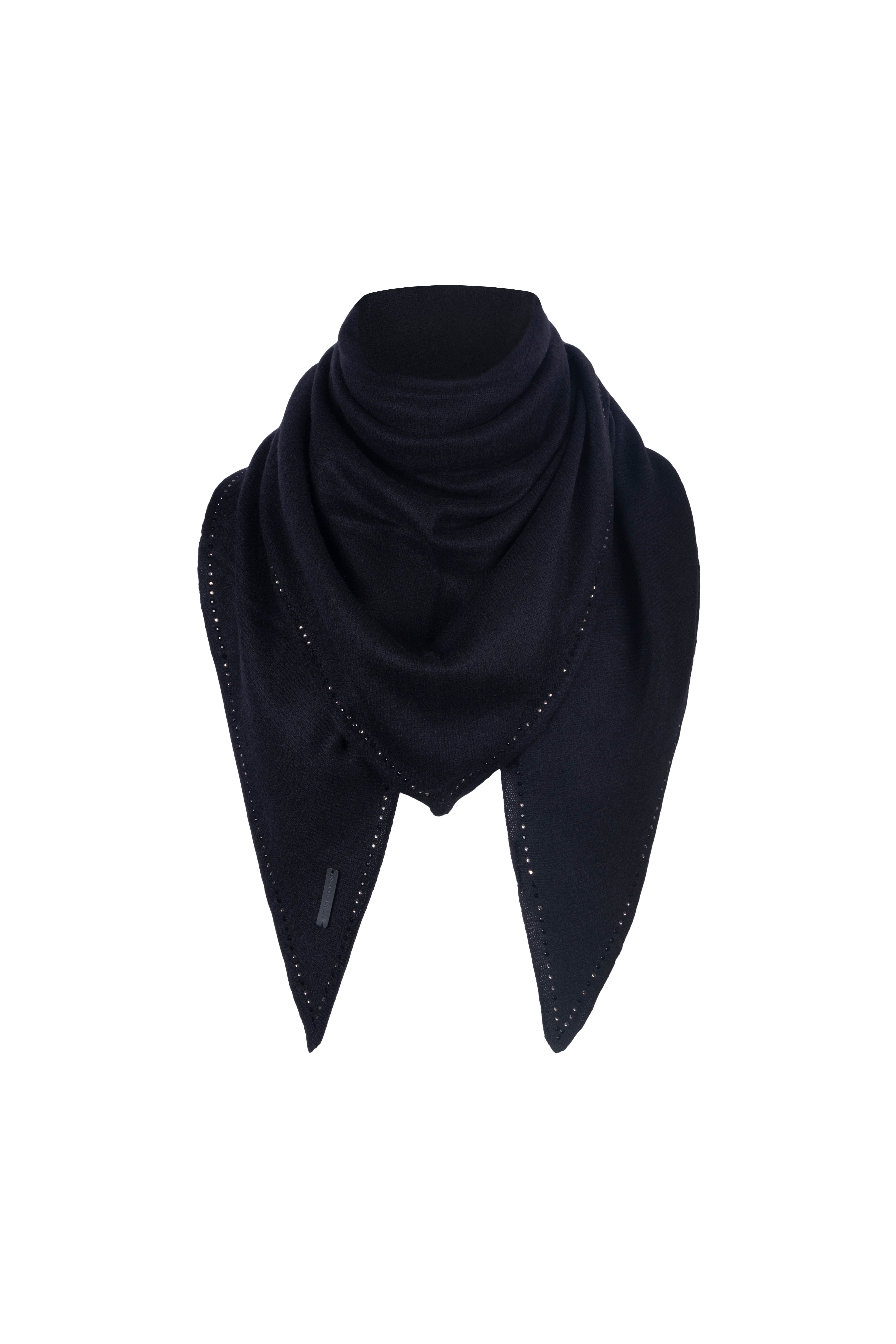 Siyah Saf Kaşmir Taşlı Üçgen Şal 105x105x165 cm