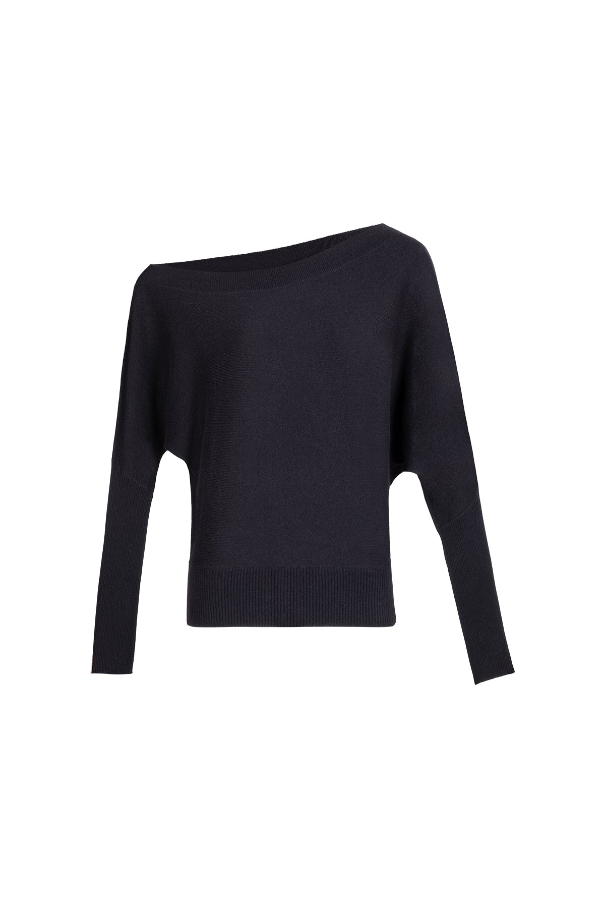 Siyah Vanessa Saf Kaşmir Tek Omuz Dekolte Kazak