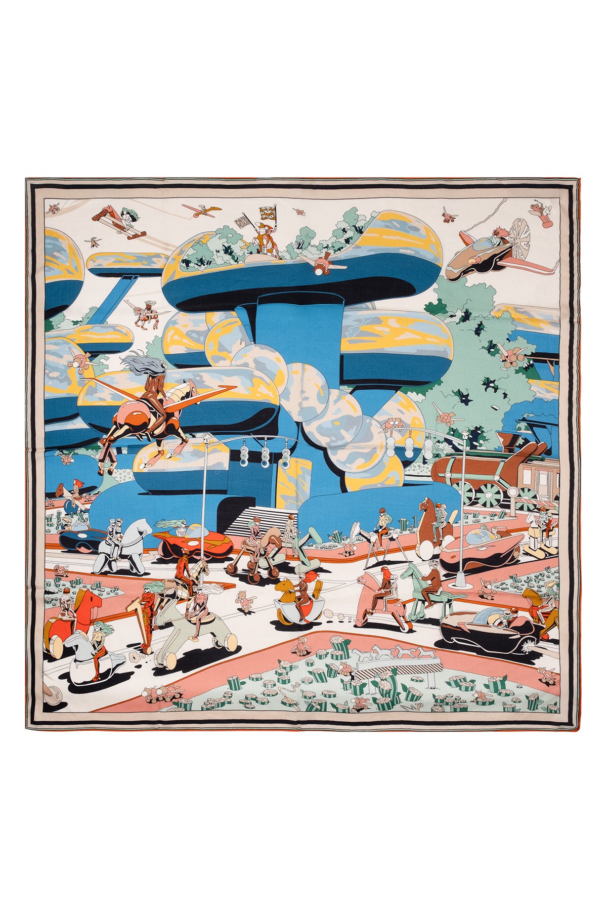 Mavi Turuncu Linda Saf Kaşmir Baskılı Eşarp 140x140 cm