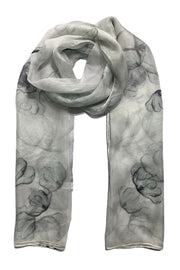 Beyaz Anabel Saf İpek  Şifon Baskılı Oblong Şal 180x110