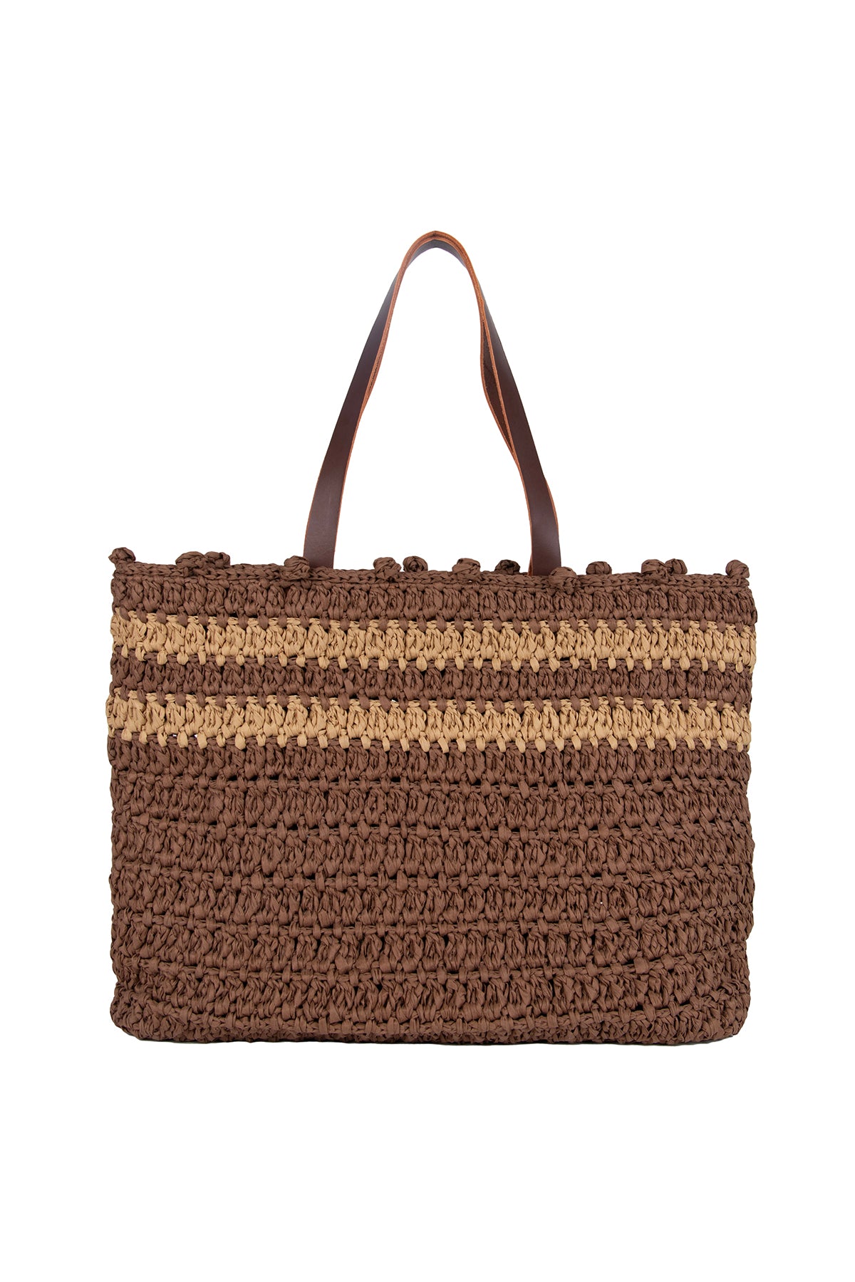 Kahverengi Nina Renkli Çizgili Rafya Çanta 42x31x11cm