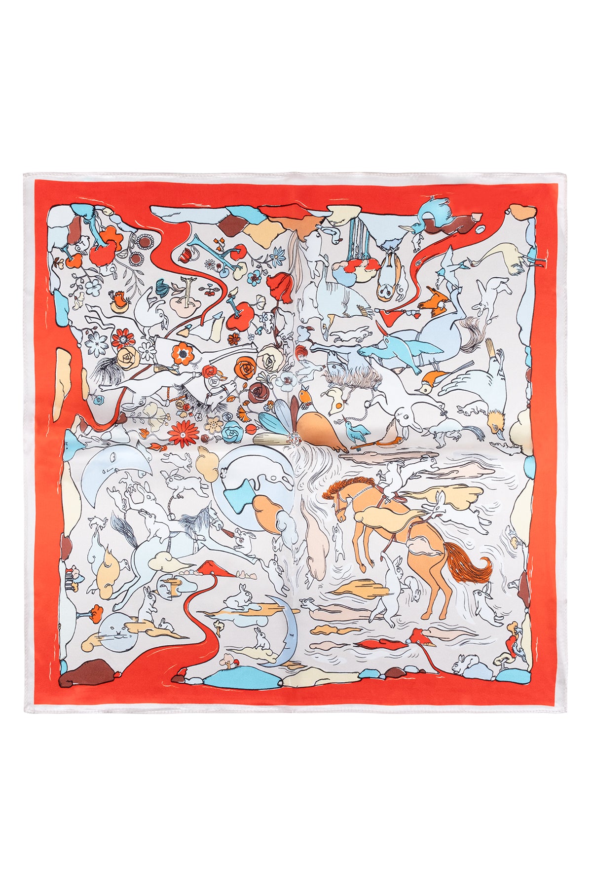 Kırmızı Pembe Laila Saf İpek Kare Eşarp 50x50 cm