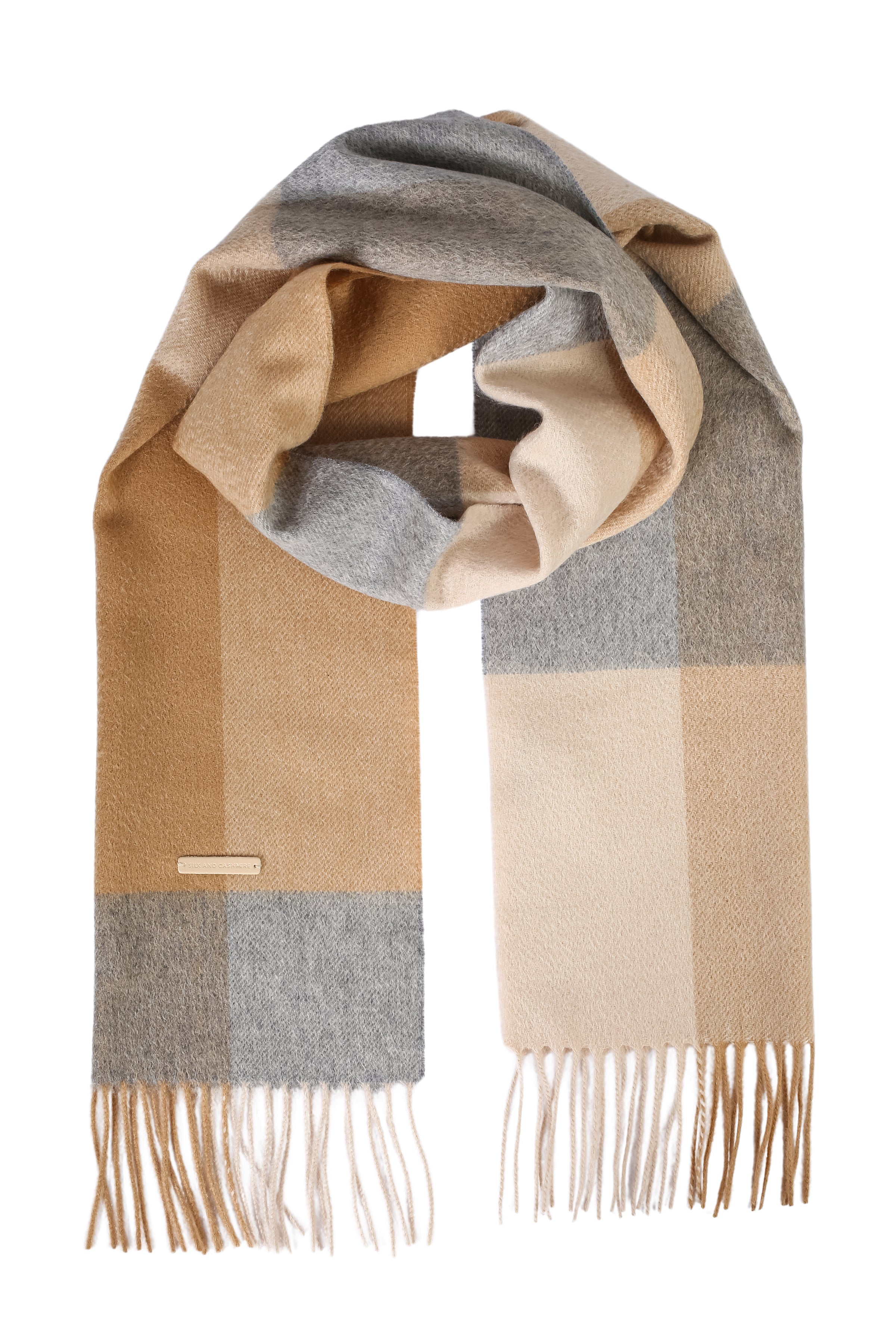 Camel Saf Kaşmir Patrick Kareli Atkı 164x3 cm