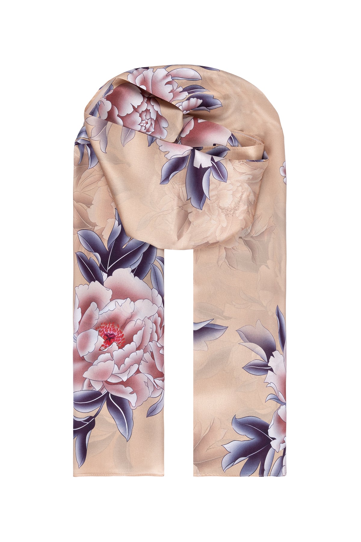 Bej Luciana İpek Desenli Fular 55x170 cm