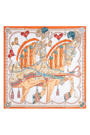 Ekru Lara Saf İpek Desenli Kare Eşarp 90x90 cm