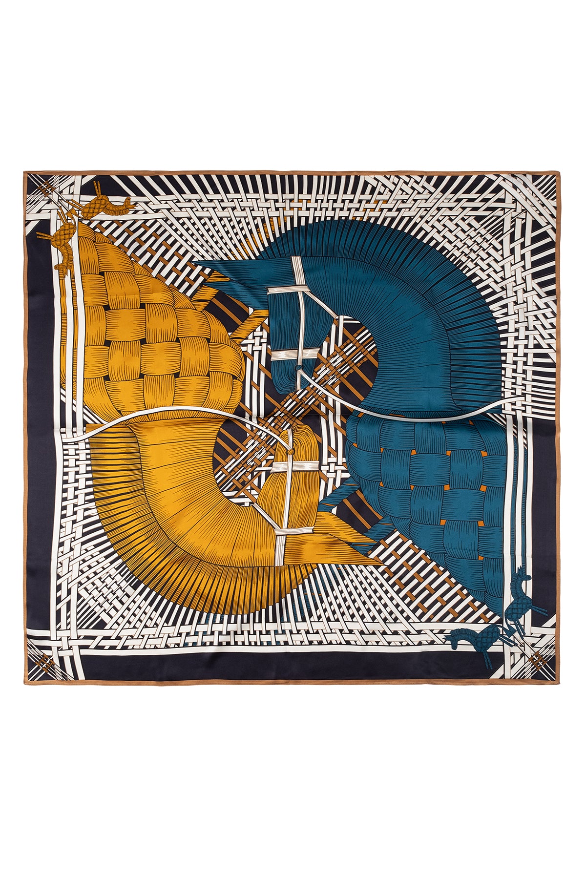 Lacivert Camel Lara İpek Desenli Kare Eşarp 90x90