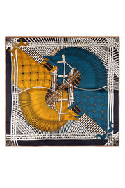 Lacivert Camel Lara İpek Desenli Kare Eşarp 90x90