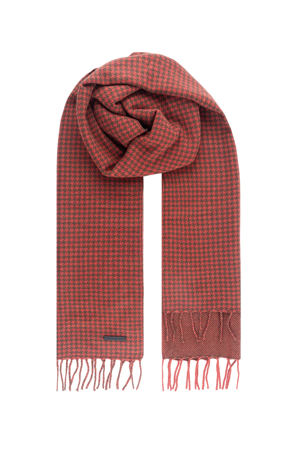 Kırmızı Saf Kaşmir Kaz Ayağı Kareli Şal 60x180 cm