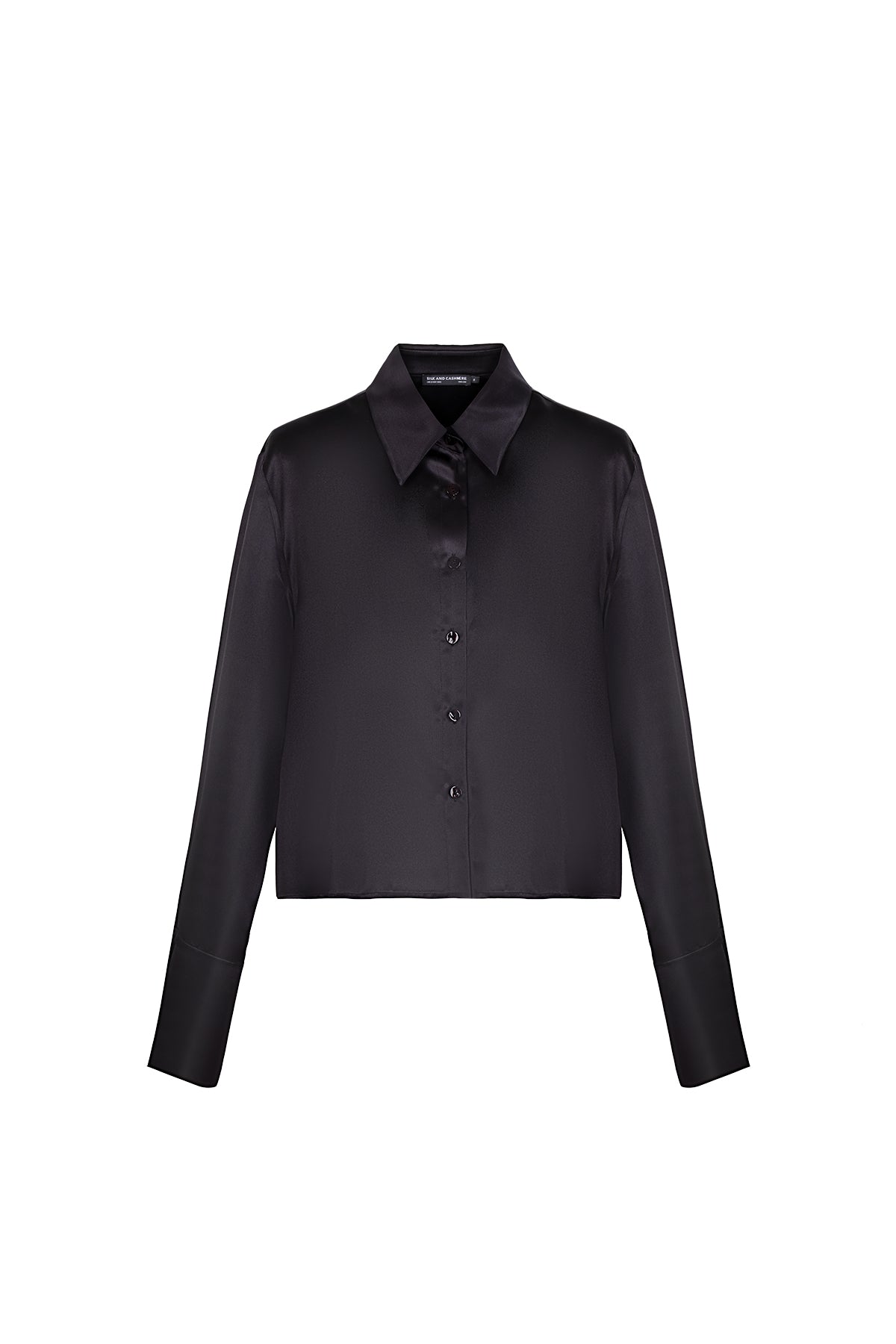 Siyah Astrid Saf İpek Crop Gömlek